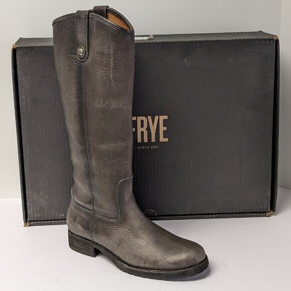 Frye Melissa Button Lug Tall Riding Boots, Grey Leather, Women's 6.5 M - Picture 1 of 7